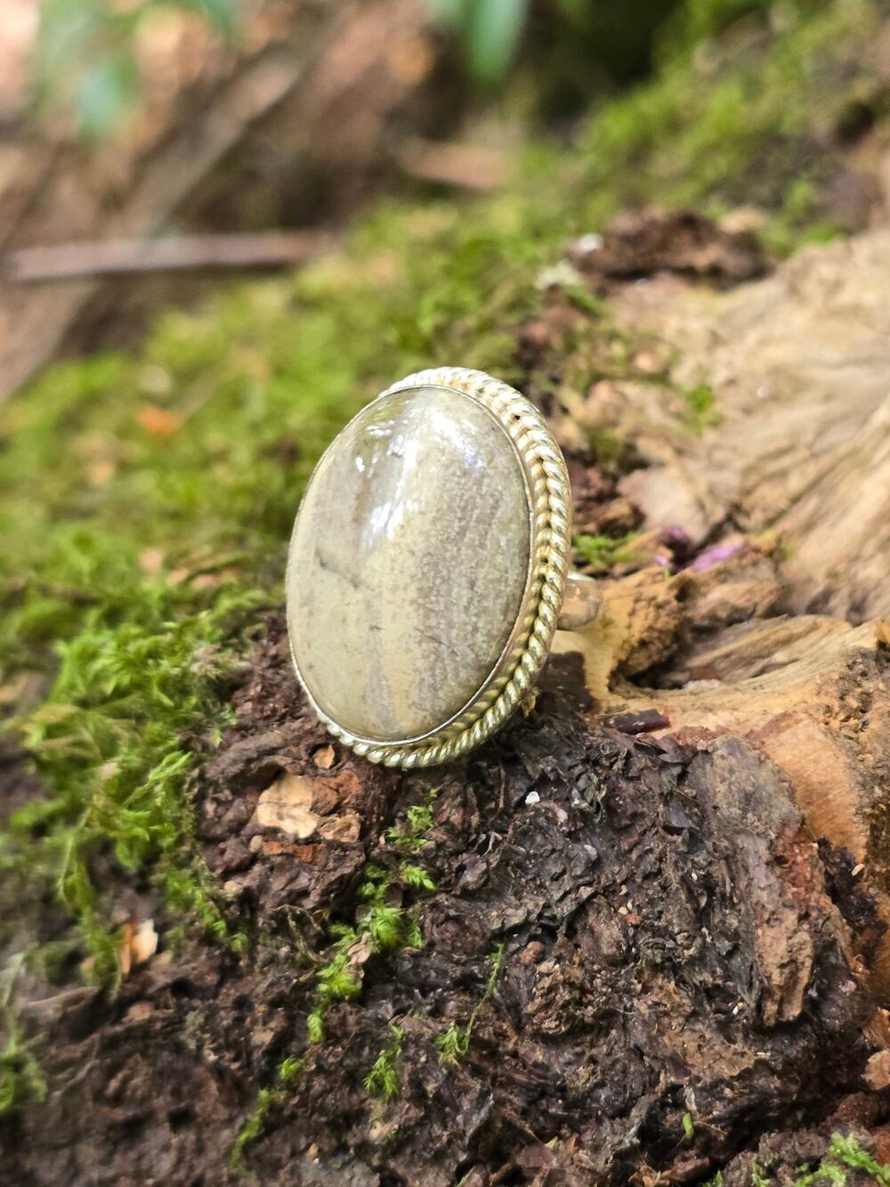 Vintage Oval Sterling Silver Willow Creek Jasper Ring Signed Tested Unisex